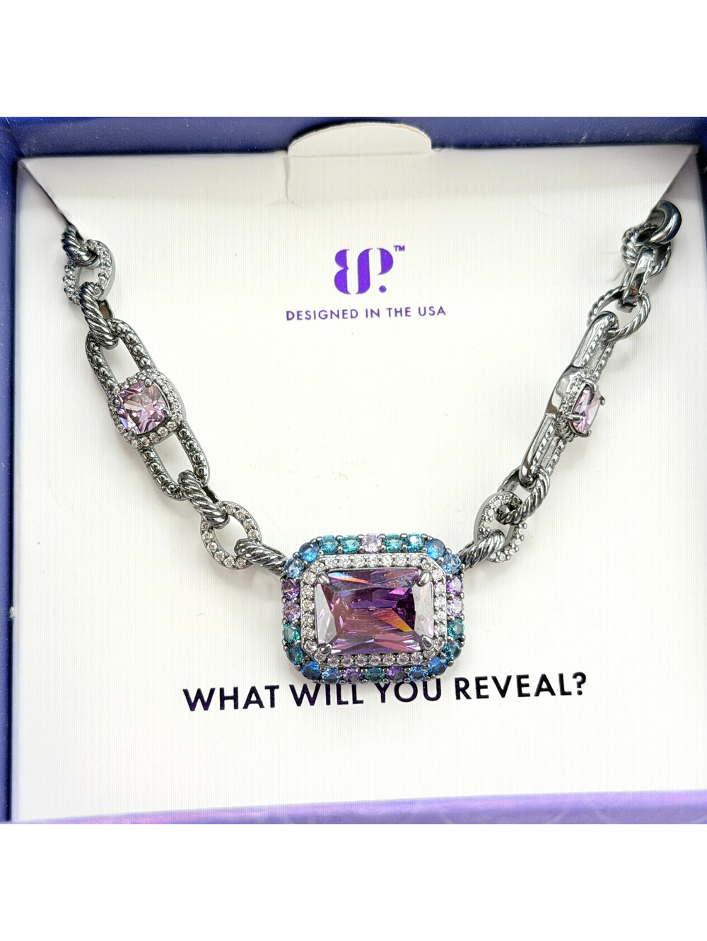 Bomb Party Exclusive Sirens FIZZTOPIA Necklace Amethyst, Tanzanite, & Paraiba - Picture 1 of 3